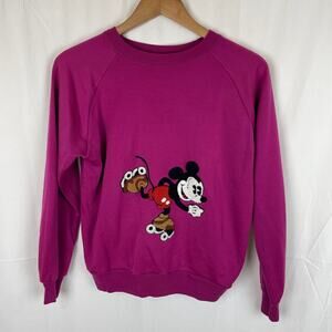 American Character Vintage Mickey Mouse Crew Neck Sweater Embroidered Purple L